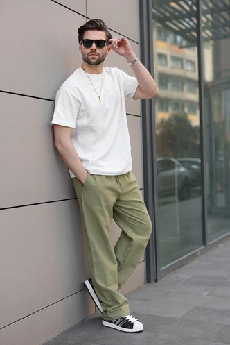 Paça Detaylı Rahat Kesim Erkek Haki Pantolon 6532