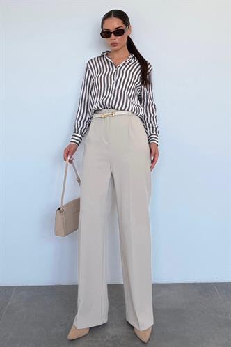 Taş Rengi Yüksek Bel Kadın Palazzo Pantolon MG2506