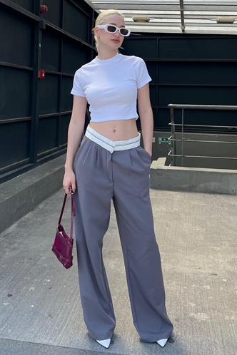 Koyu Gri Kemer Detaylı Bol Paça Pantolon MG1834