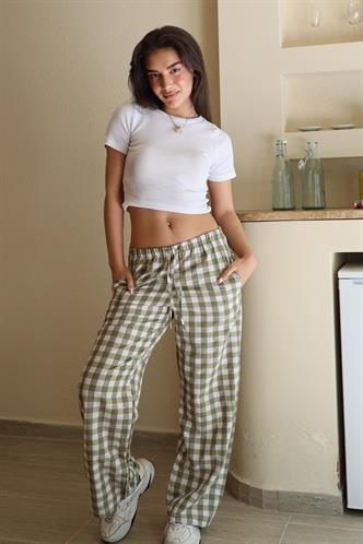 Yeşil Ekoseli Kadın Pantolon Mg2401