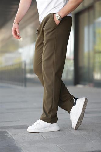 Haki Beli Ayarlanabilir Cep Detaylı Bol Pantolon 6545