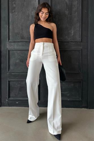 Ekru Yüksek Bel Kumaş Pantolon MG2284