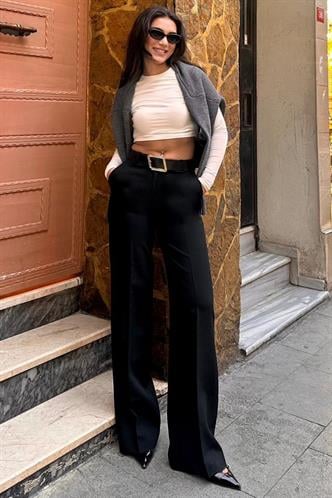 Siyah Yüksek Bel Kumaş Pantolon MG2285