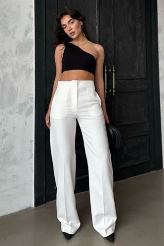 Ekru Yüksek Bel Kumaş Pantolon MG2284