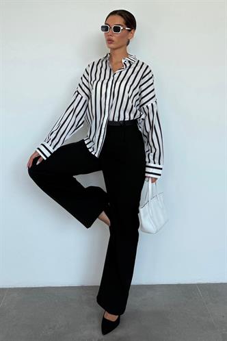 Siyah Yüksek Bel Kadın Palazzo Pantolon MG2506