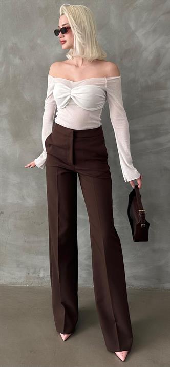 Kahverengi Yüksek Bel Kumaş Pantolon MG2284