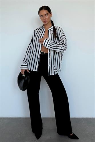 Siyah Yüksek Bel Kadın Palazzo Pantolon MG2506