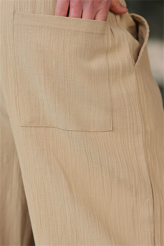 Bej %100 Pamuklu Bol Paça Erkek Pantolon E6586