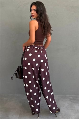 Kahverengi Puantiyeli Beli Lastikli Balon Kadın Pantolon MG2886