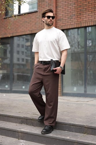 Acı Kahverengi Pilili Relaxed Fit Pantolon E6588