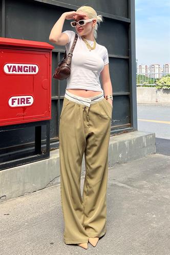 Haki Kemer Detaylı Bol Paça Pantolon MG1834