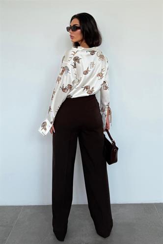 Kahverengi Yüksek Bel Kadın Palazzo Pantolon MG2506