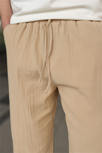 Bej %100 Pamuklu Bol Paça Erkek Pantolon E6586