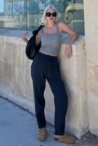 Füme Ayarlanabilir Bel Rahat Kesim Pantolon MG2161