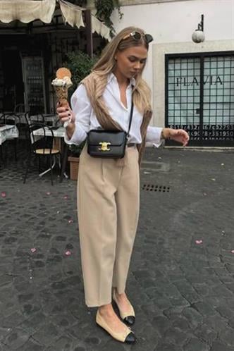 Taş Rengi Yüksek Bel Pileli Kadın Kumaş Pantolon Mg2507