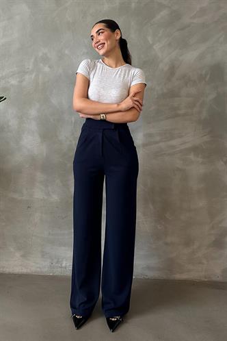 Lacivert  Likralı Cırt Kapamalı Palazzo Pantolon MG2291