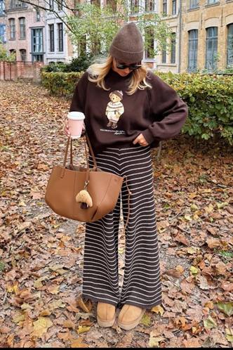 Kahverengi Çizgili Triko Kadın Pantolon MG2609