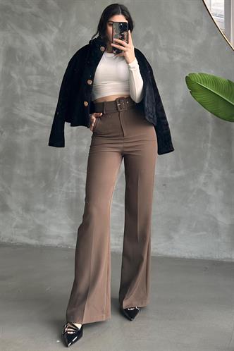 Kahverengi İspanyol Paça Kadın Kumaş Pantolon MG2303