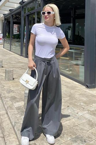 Antrasit Yüksek Bel Rahat Kesim Bol Paça Pantolon MG2120