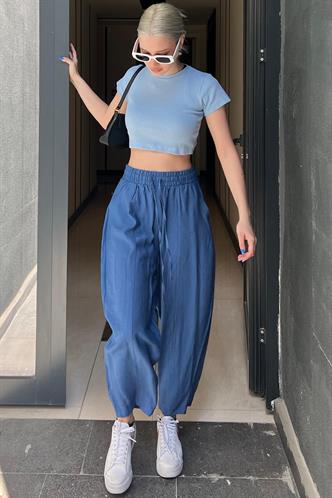 Mavi Beli Lastikli Balon Pantolon MG1841