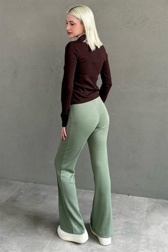 Mint Yeşili Yüksek Bel Flare Paça Şık Günlük Kadın Tayt MG2645