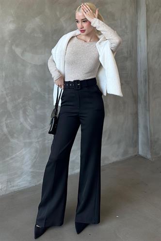 Siyah İspanyol Paça Kadın Kumaş Pantolon MG2303