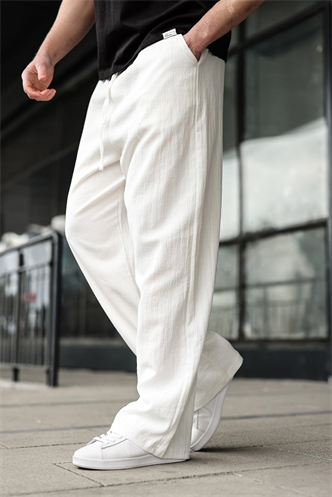 Ekru %100 Pamuklu Bol Paça Erkek Pantolon E6586