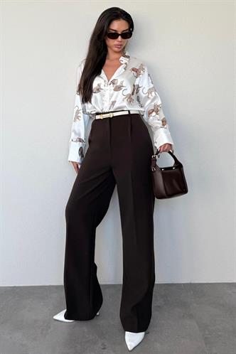 Kahverengi Yüksek Bel Kadın Palazzo Pantolon MG2506