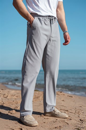 Boyalı Gri Beli Lastikli Relaxed Fit Jakarlı Erkek Pantolon E6593
