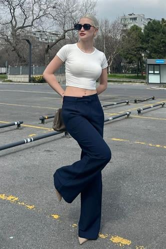 Lacivert Kemerli Bol Paça Pantolon MG1992