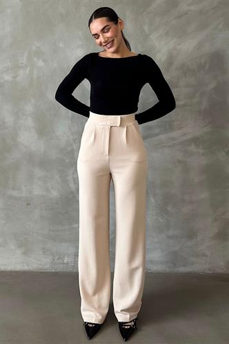 Açık Bej Likralı Cırt Kapamalı Palazzo Pantolon MG2291