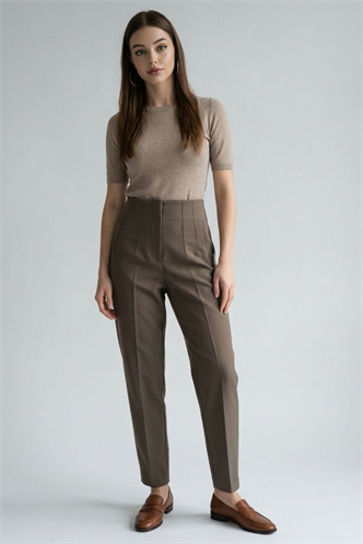Haki Önü Biyeli Yüksek Bel Kadın Pantolon MG2425