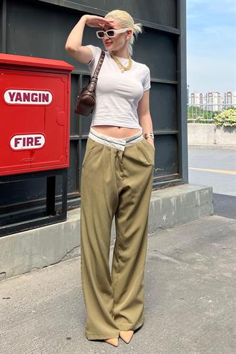 Haki Kemer Detaylı Bol Paça Pantolon MG1834