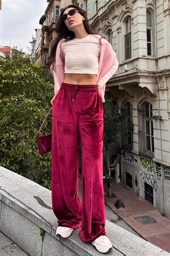 Bordo Bol Paça Kadife Eşofman MG2283