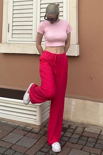 Fuşya Krinkıl Kumaş Basic Kadın Plaj Pantolon MG1778