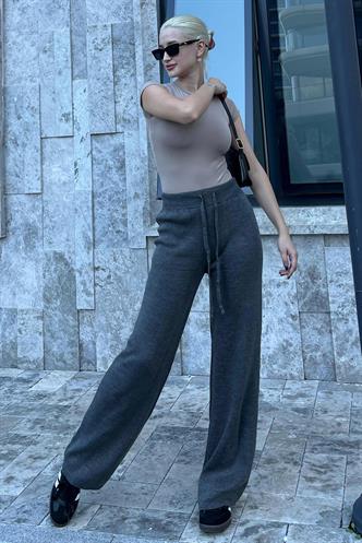 Antrasit Beli Ayarlanabilir Geniş Paça Pantolon MG2089