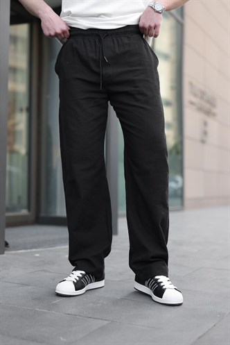 Paça Detaylı Rahat Kesim Erkek Siyah Pantolon 6532