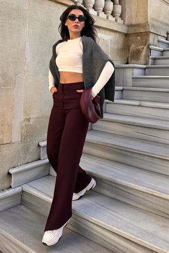Bordo Yüksek Bel Kumaş Pantolon MG2284