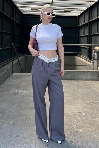 Koyu Gri Kemer Detaylı Bol Paça Pantolon MG1834