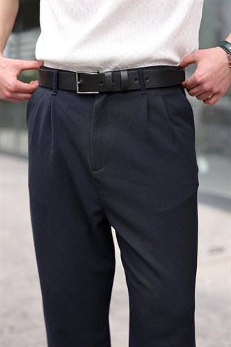 Lacivert Pilili Relaxed Fit Pantolon E6588