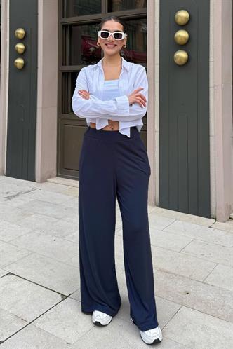 Lacivert Yüksek Bel Rahat Kesim Geniş Paça Kadın Eşofman MG2309