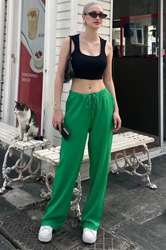 Yeşil Krinkıl Kumaş Basic Kadın Plaj Pantolon MG1778