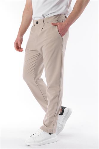 Bej Regular Fit Düz Kesim Yan Cepli Erkek Pantolon 6540