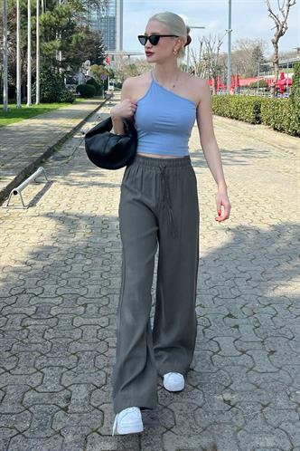 Antrasit Geniş Paça Kadın Pantolon MG1982