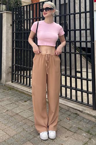 Camel Krinkıl Kumaş Basic Kadın Plaj Pantolon MG1778