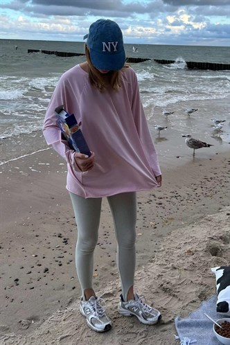 Pudra Basic Bisiklet Yaka Kadın Sweatshirt MG1676