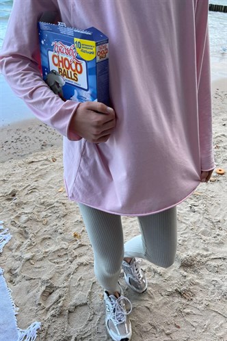 Pudra Basic Bisiklet Yaka Kadın Sweatshirt MG1676