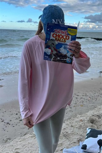 Pudra Basic Bisiklet Yaka Kadın Sweatshirt MG1676