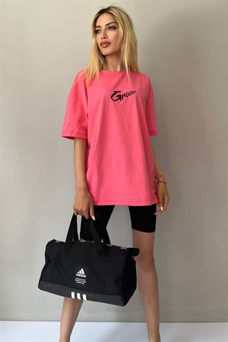 Women Printed Oversize Pink T-Shirt MG1491