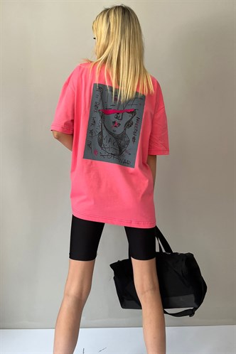 Women Printed Oversize Pink T-Shirt MG1491
